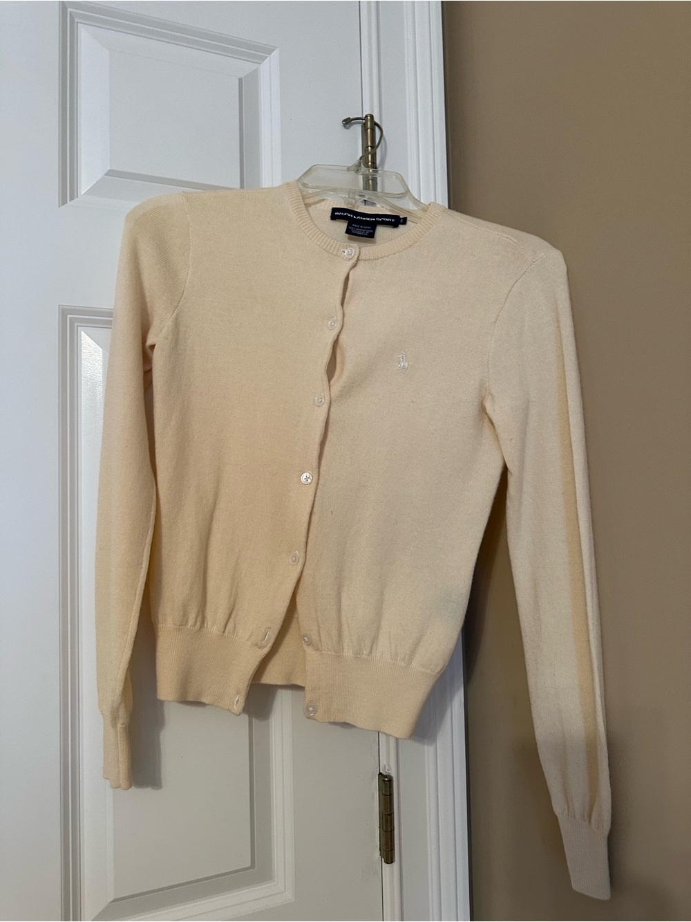 Lauren Ralph Lauren Light Cream Button-Up Crewneck Cardigan